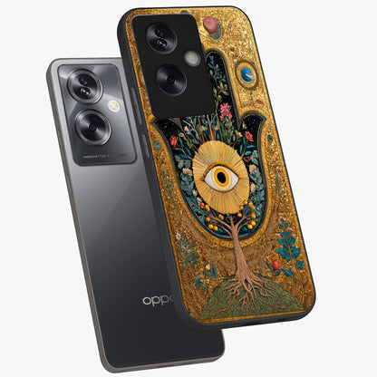 Ethereal Evil Eye Glass Case displayed in angled mockup highlighting protective evil eye symbol with spiritual aesthetic design.