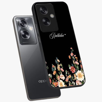 Floral Design With a Custom Personalized Name Glass Case displayed in angled mockup highlighting elegant floral pattern with custom name feature.