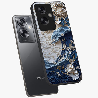 Floral Wave Origami Glass Case displayed in angled mockup highlighting geometric origami flower design with modern aesthetic style.