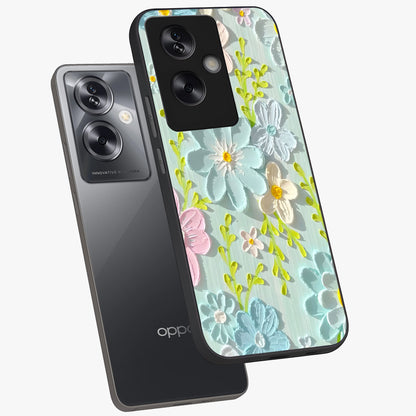 Frosted Petal Garden Glass Case displayed in angled mockup highlighting delicate flower petal design with calm garden aesthetic.