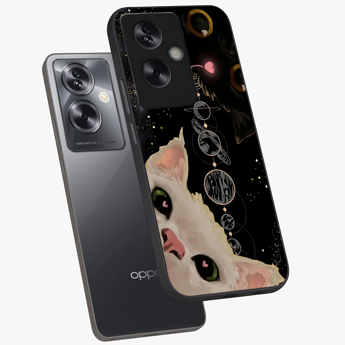 Galactic Cat Glass Case displayed in angled mockup highlighting celestial feline illustration with galaxy aesthetic style.