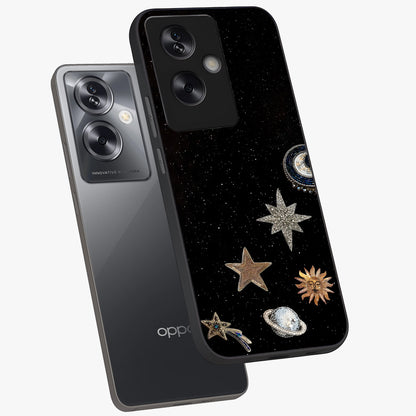 Galactic Charm Glow Glass Case displayed in angled mockup highlighting luminous galaxy inspired design with dreamy aesthetic.