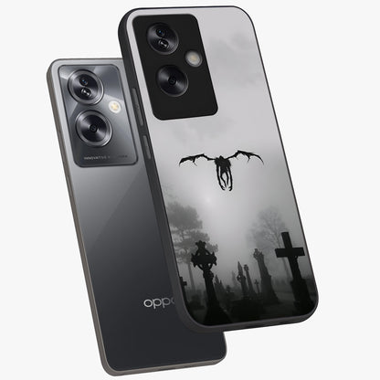 Graveyard Shadow Descent Glass Case displayed in angled mockup highlighting eerie shadow illustration with gothic aesthetic.