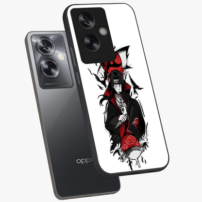 Itachi Limited Edition Naruto Anime Glass Case displayed in angled mockup highlighting dramatic anime illustration with bold action aesthetic.