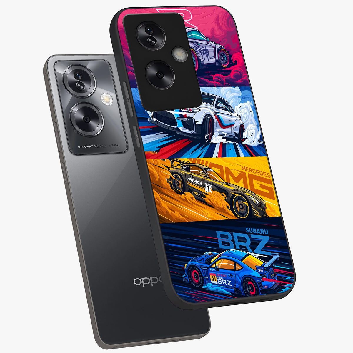 JDM Sports Car Glass Case displayed in angled mockup highlighting sleek Japanese racing car design with automotive aesthetic.