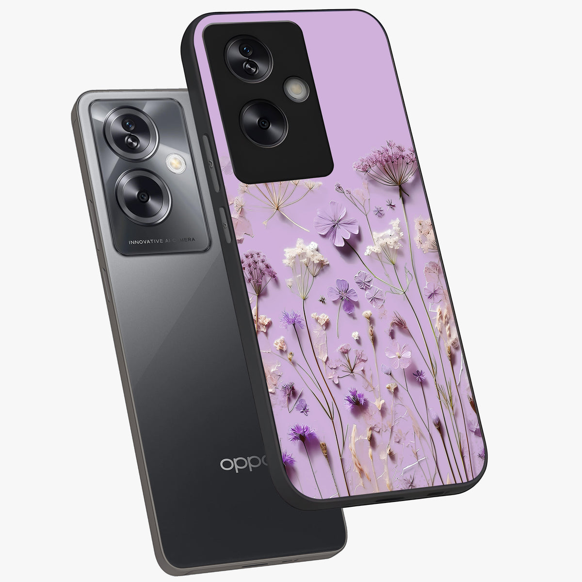 Lavender Blossom Dream Glass Case displayed in angled mockup highlighting dreamy lavender flower design with calming aesthetic style.