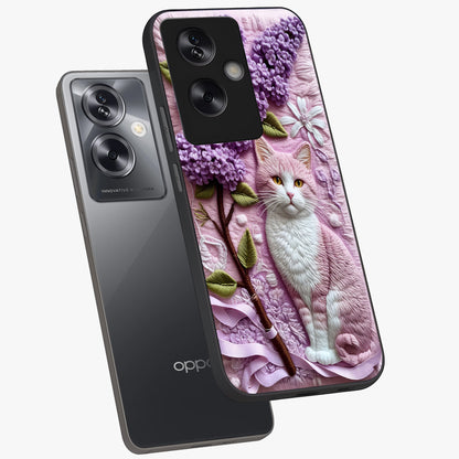 Lavender Cat Whimsy Glass Case displayed in angled mockup highlighting playful feline illustration with pastel lavender aesthetic.