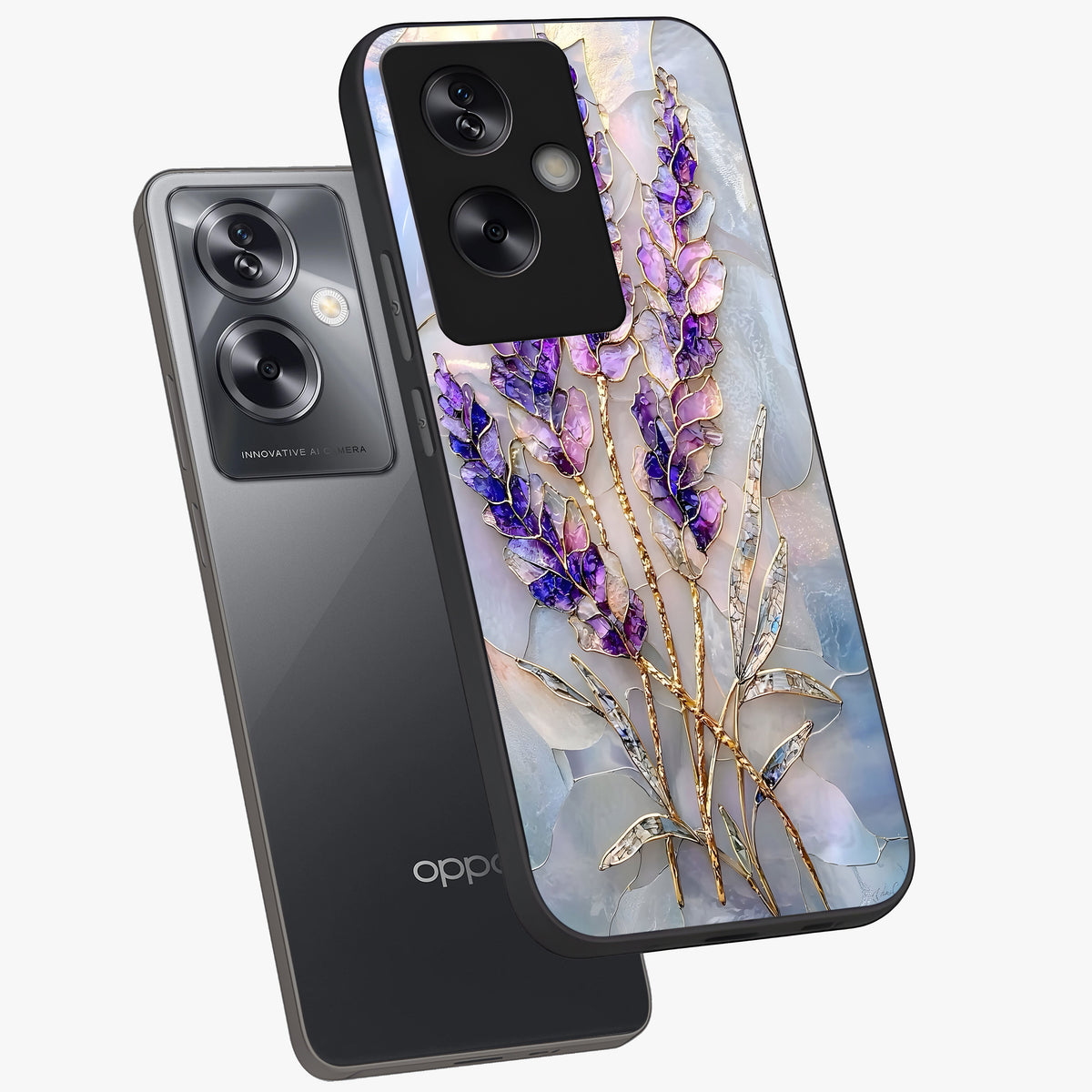 Lavender Dream Glow Glass Case displayed in angled mockup highlighting dreamy purple glow design with soft artistic style.