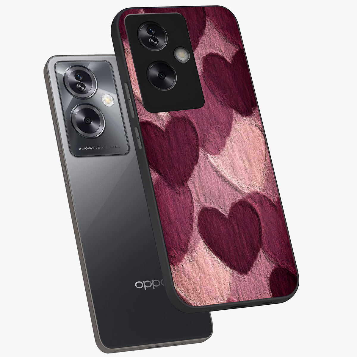 Layered Paper Hearts Glass Case displayed in angled mockup highlighting creative paper craft heart design with romantic aesthetic.