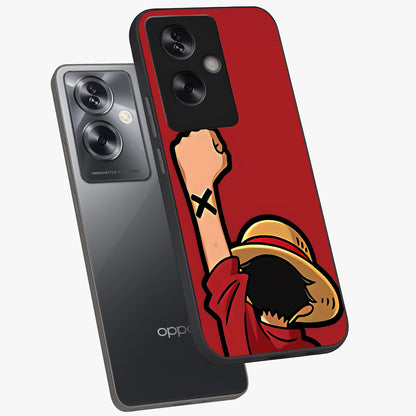 Luffy X Spirit Glass Case displayed in angled mockup highlighting powerful anime design with energetic action aesthetic.