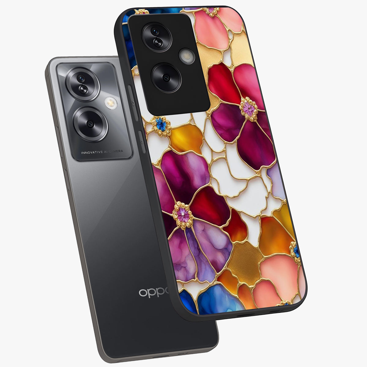 Marble Flower Pattern Glass Case displayed in angled mockup highlighting elegant marble floral design with modern aesthetic.