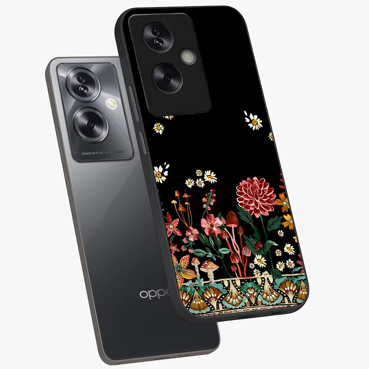 Midnight Bloom Pattern Glass Case displayed in angled mockup highlighting elegant flower design with midnight aesthetic style.