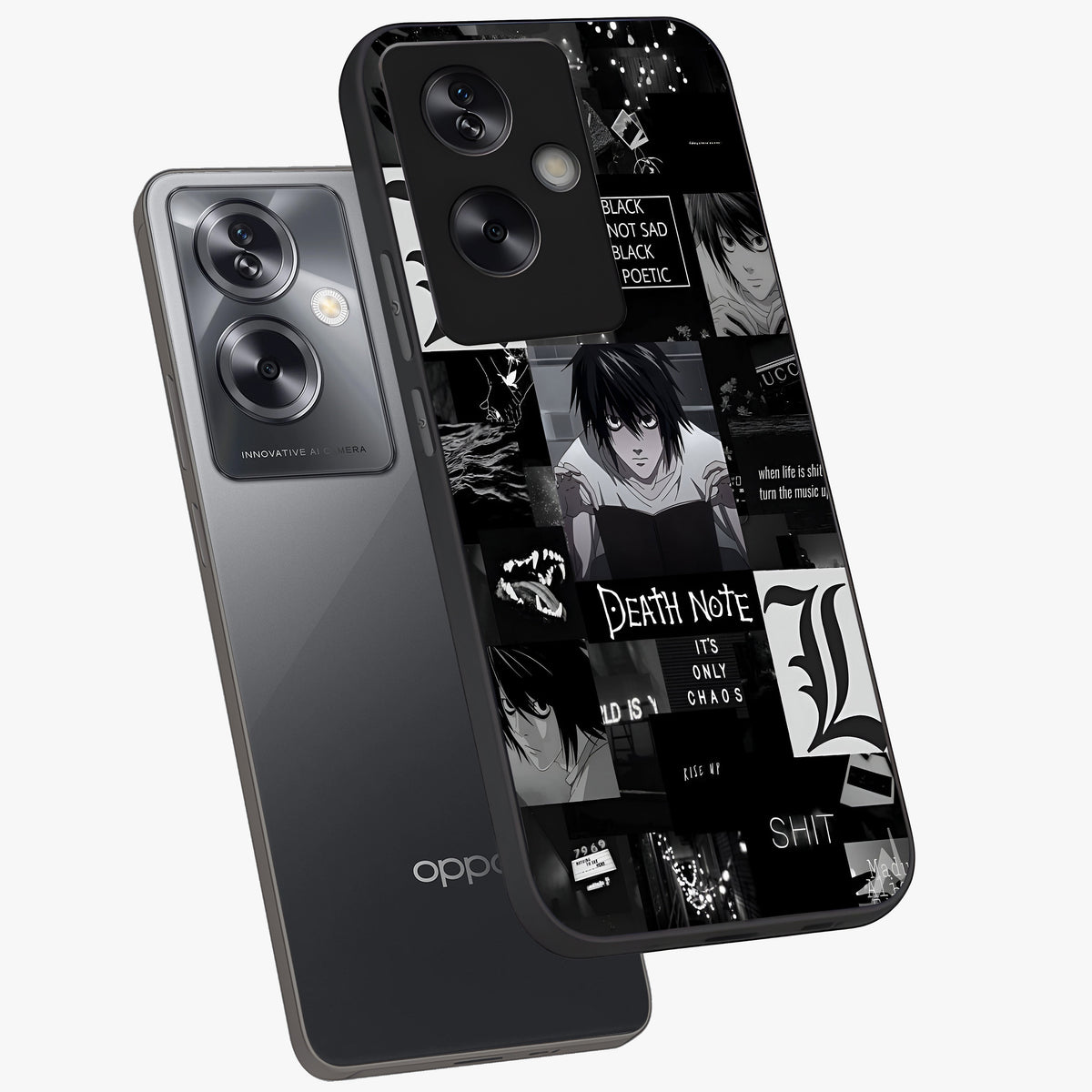 Midnight Chaos Mind Glass Case displayed in angled mockup highlighting chaotic artistic design with dramatic midnight aesthetic.