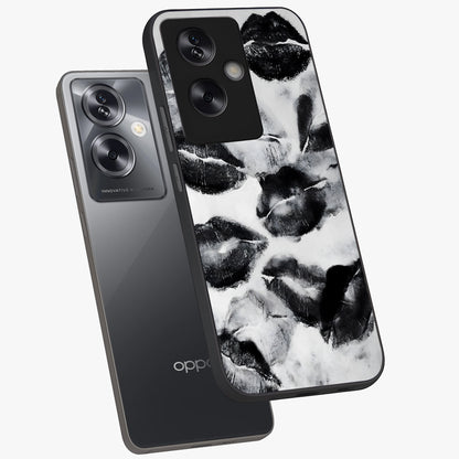 Midnight Kiss Marks Glass Case displayed in angled mockup highlighting playful romantic design with bold midnight aesthetic.