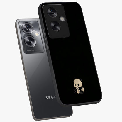 Midnight Panda Love Glass Case displayed in angled mockup highlighting adorable panda illustration with midnight aesthetic.