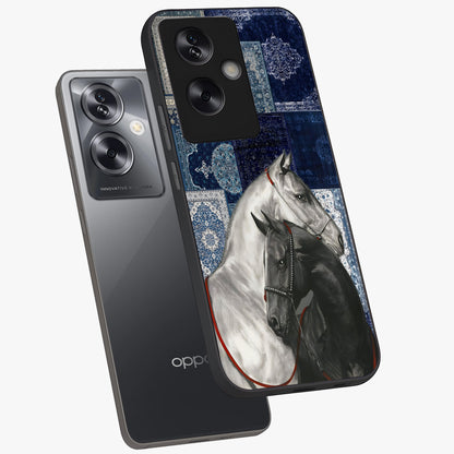 Midnight Stallion Blues Glass Case displayed in angled mockup highlighting powerful stallion illustration with deep midnight tones.