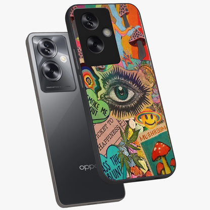 Mystic Eye Wonderland Glass Case displayed in angled mockup highlighting magical eye illustration with dreamy aesthetic.