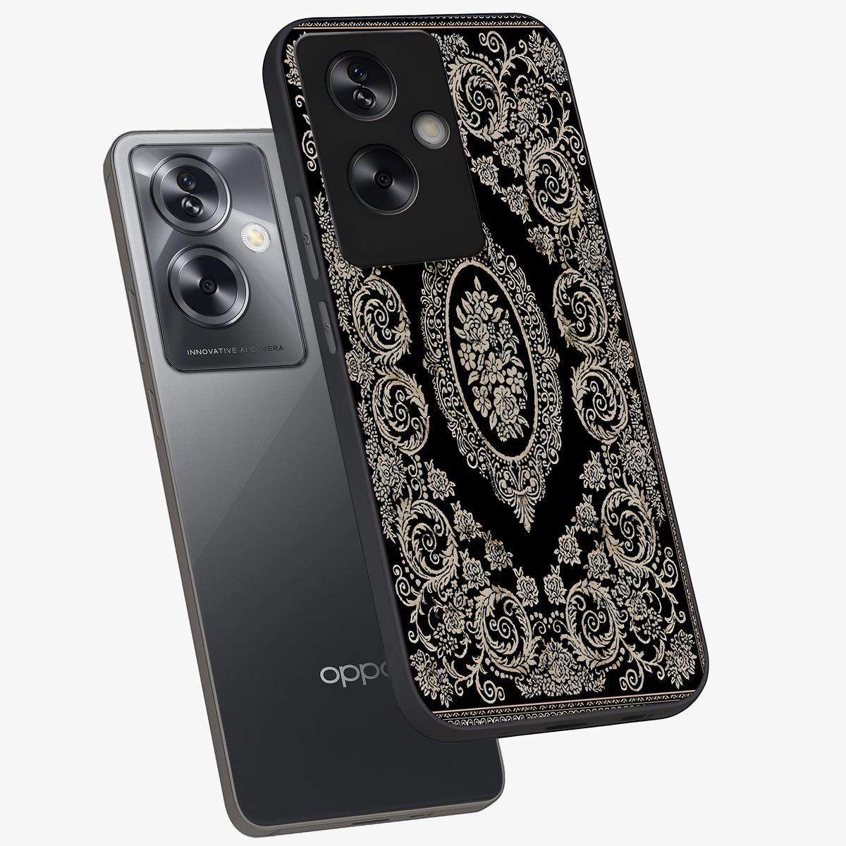 Noir Bloom Elegance Glass Case displayed in angled mockup highlighting refined flower design with stylish noir aesthetic.