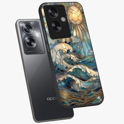 Oceanic Stained Printed Glass Case displayed in angled mockup highlighting colorful aquatic design with artistic aesthetic style.