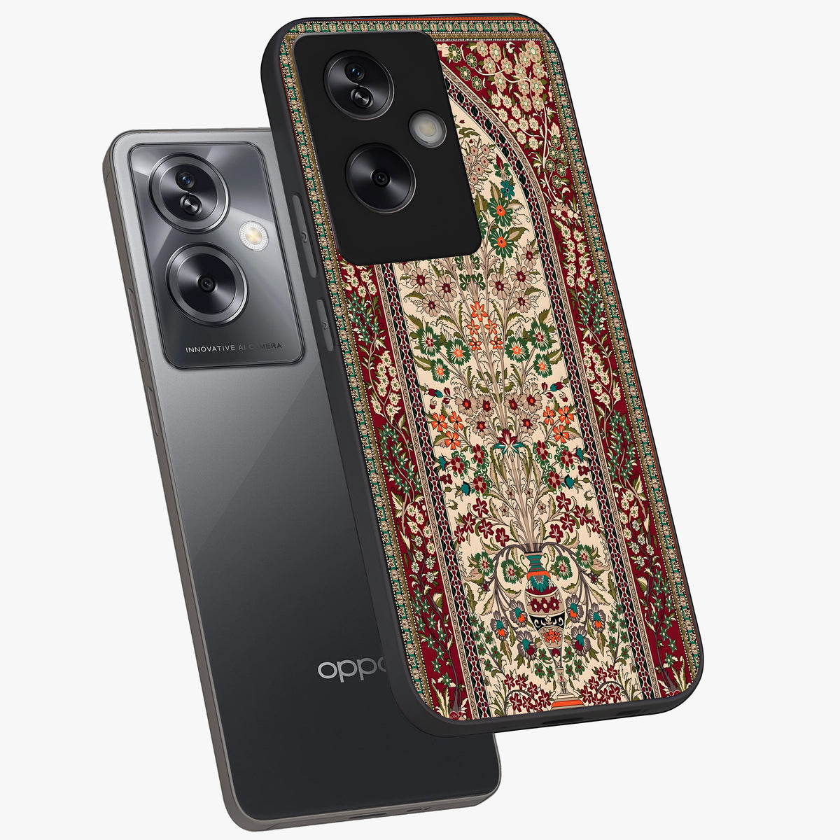 Persian Inspired Glass Case displayed in angled mockup highlighting intricate traditional design with elegant cultural aesthetic.