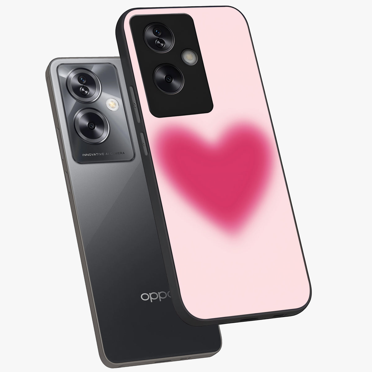 Pink Aura Heart Glass Case displayed in angled mockup highlighting vibrant pink heart design with dreamy aura aesthetic.