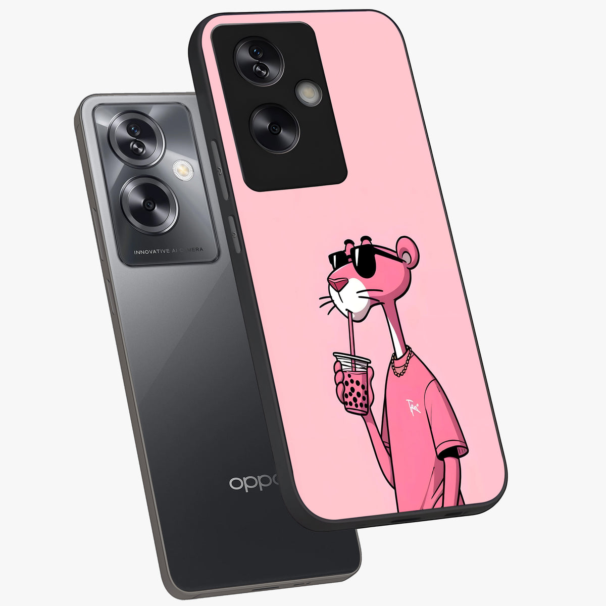 Pink Panther Glass Case displayed in angled mockup highlighting playful cartoon character design with vibrant pink aesthetic.