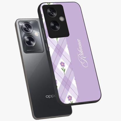 Purple Diamond Floral Glass Case displayed in angled mockup highlighting elegant purple flower design with decorative pattern.