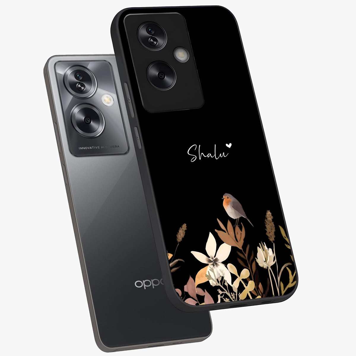 Quiet Garden Tune Custom Name Glass Case displayed in angled mockup highlighting delicate floral garden design with custom name feature.