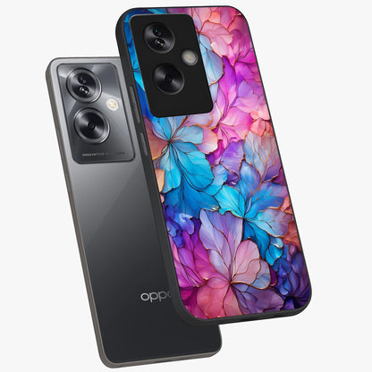 Radiant Floral Whirl Glass Case displayed in angled mockup highlighting vibrant flower pattern with dynamic artistic aesthetic.