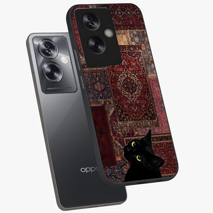Regal Magic Cat Apple Glass Case displayed in angled mockup highlighting whimsical feline design with fantasy aesthetic.