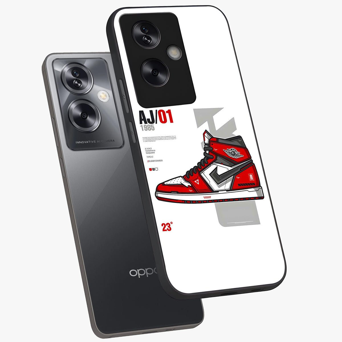 Retro Sneaker Blueprint Glass Case displayed in angled mockup highlighting detailed shoe design with sporty retro aesthetic.