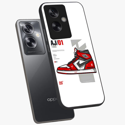 Retro Sneaker Blueprint Glass Case displayed in angled mockup highlighting detailed shoe design with sporty retro aesthetic.