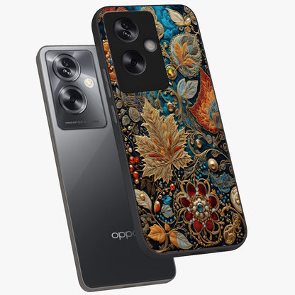 Royal Jewel Garden Glass Case displayed in angled mockup highlighting vibrant jewel inspired floral design with elegant aesthetic.