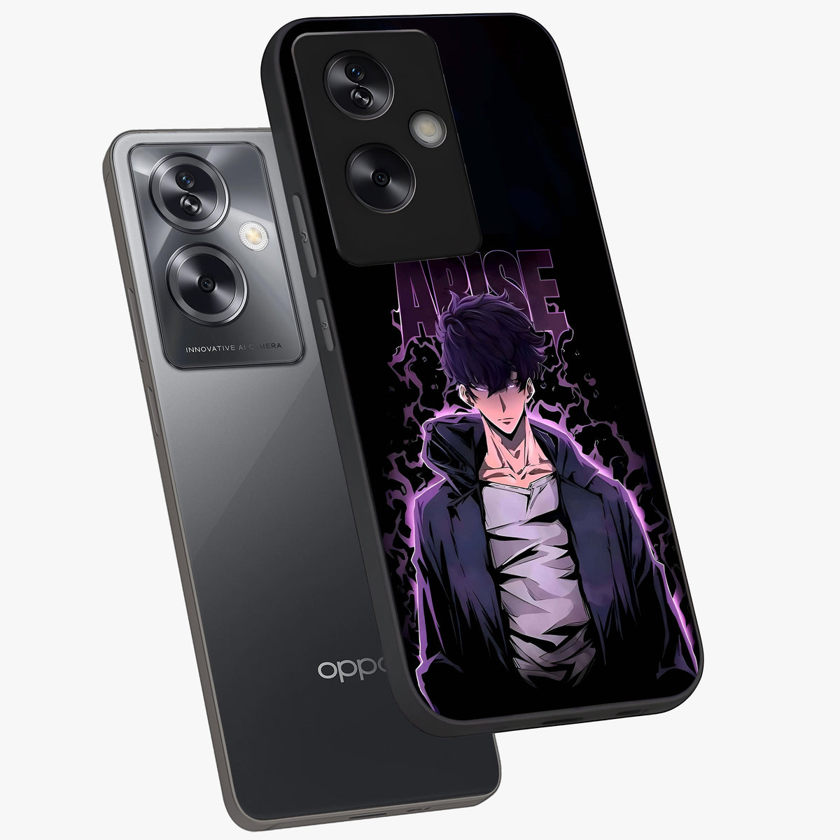 Shadow Monarch Awakening Glass Case displayed in angled mockup highlighting dramatic shadow warrior design with fantasy aesthetic.