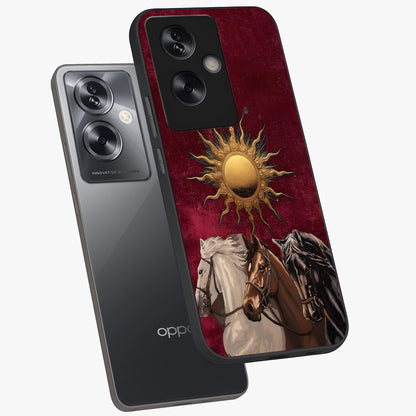 Solar Riders Glass Case displayed in angled mockup highlighting powerful rider illustration with radiant solar aesthetic.