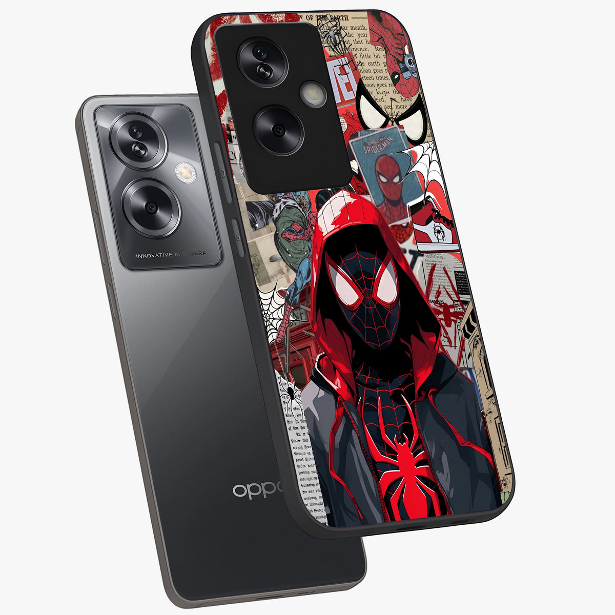 Spider Collage Street Glass Case displayed in angled mockup highlighting dynamic street style collage design with comic aesthetic.