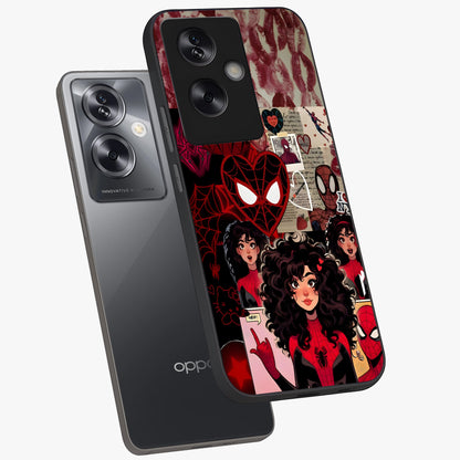 Spider Love Story Glass Case displayed in angled mockup highlighting expressive comic inspired design with playful aesthetic.