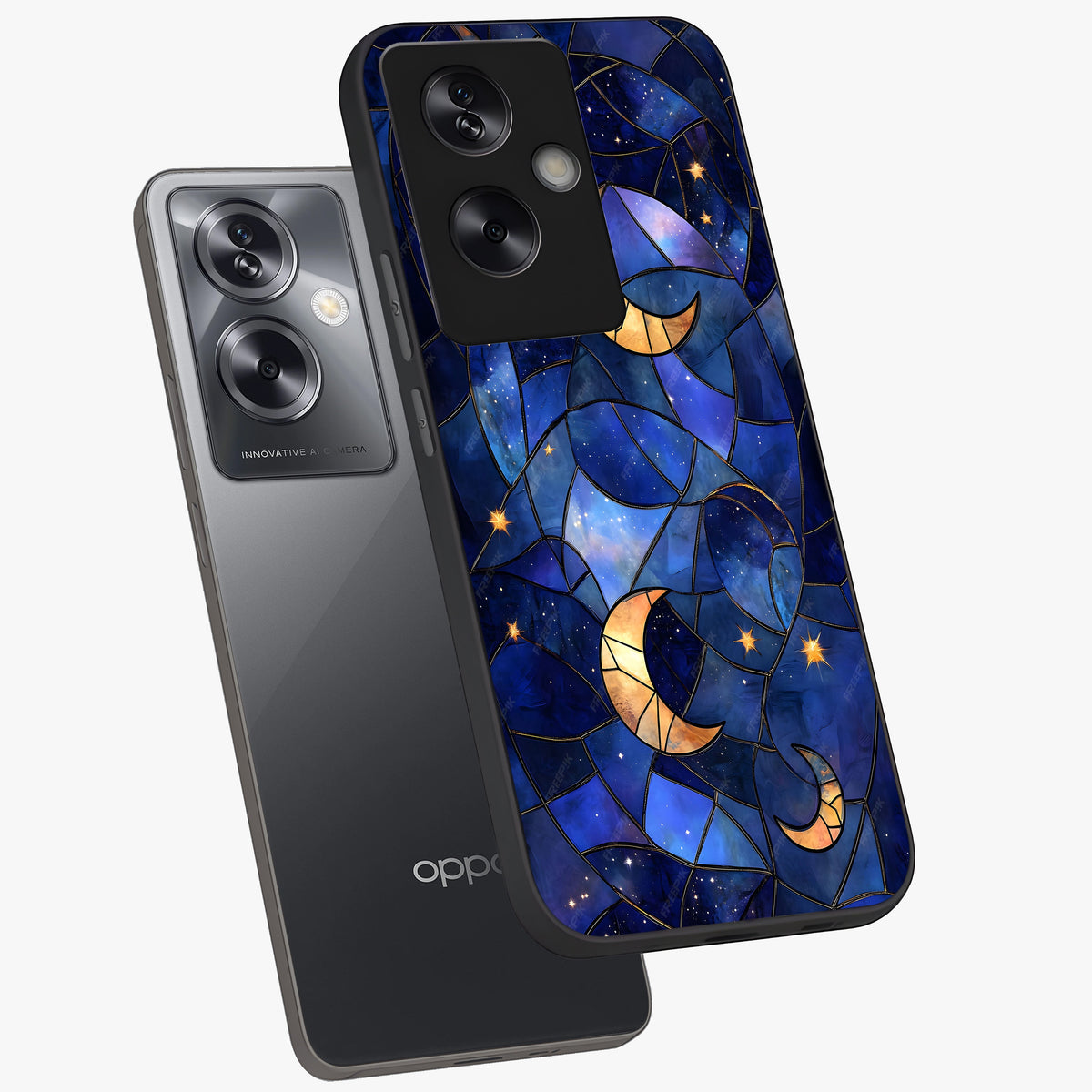 Starlit Sky Tapestry Glass Case displayed in angled mockup highlighting celestial night pattern with artistic aesthetic style.