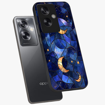 Starlit Sky Tapestry Glass Case displayed in angled mockup highlighting celestial night pattern with artistic aesthetic style.