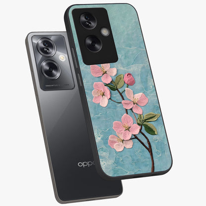 Threaded Blossom Breeze Glass Case displayed in angled mockup highlighting elegant floral design with soft aesthetic style.