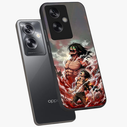 Titan Awakening Fury Glass Case displayed in angled mockup highlighting dramatic giant warrior design with bold anime aesthetic.