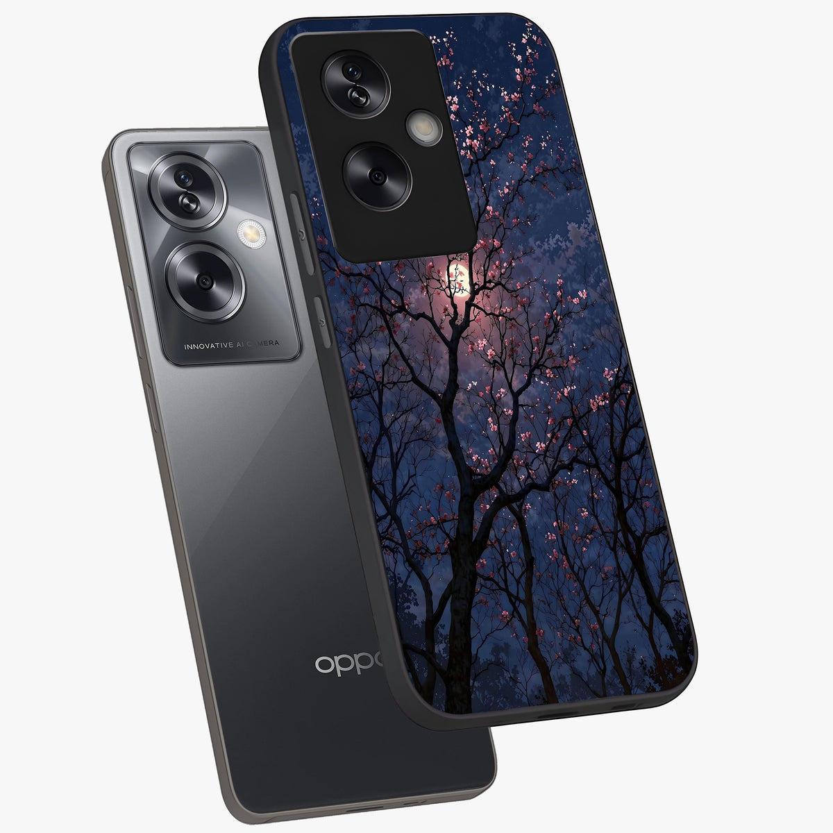 Twilight Sakura Serenade Glass Case displayed in angled mockup highlighting delicate sakura flower design with dreamy aesthetic.