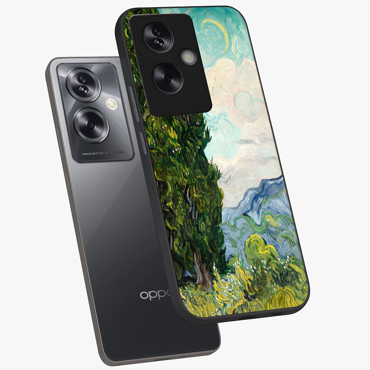 Van Gogh Vintage Art Glass Case displayed in angled mockup highlighting textured brushstroke design with classic aesthetic.