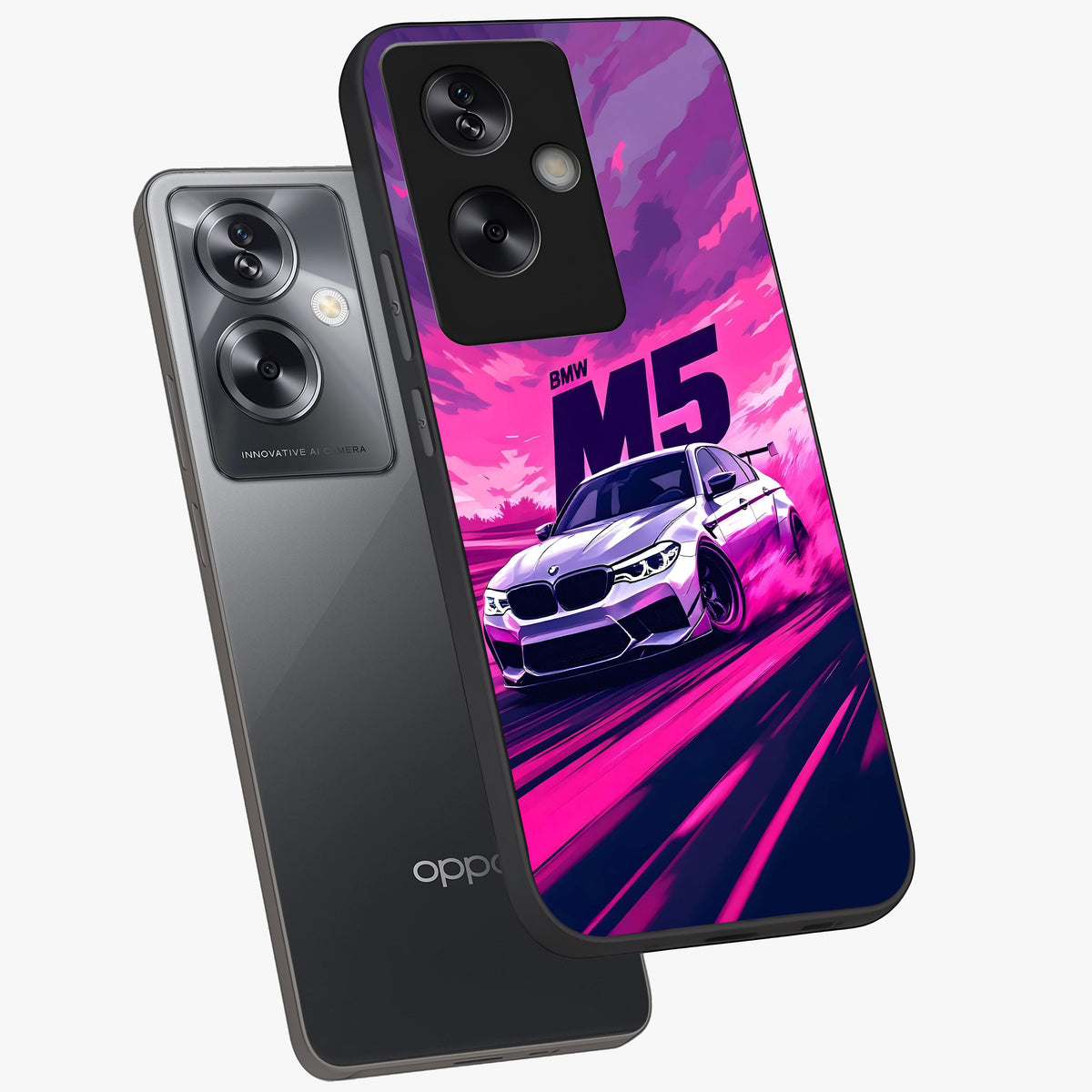 Velocity Drift Pulse Glass Case displayed in angled mockup highlighting dynamic drift design with sporty automotive aesthetic.