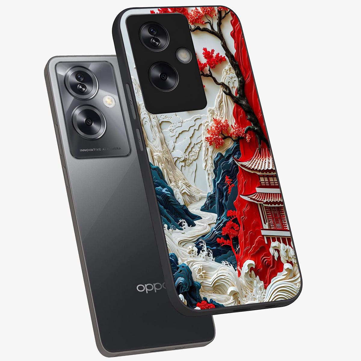 Whispers Of Sakura Waves Glass Case displayed in angled mockup highlighting flowing sakura design with soft floral aesthetic.