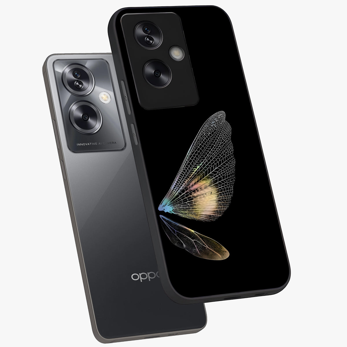 Whispers Of Wings Glass Case displayed in angled mockup highlighting soft feather design with celestial aesthetic style.