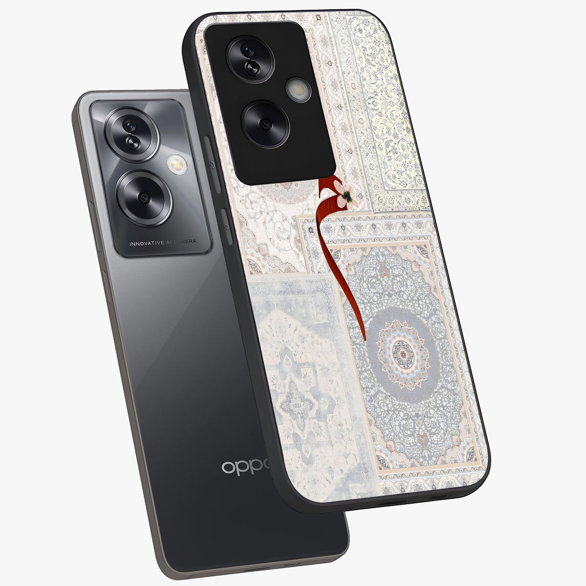 White Aesthetic Bow Glass Case displayed in angled mockup highlighting clean bow design with soft aesthetic style.