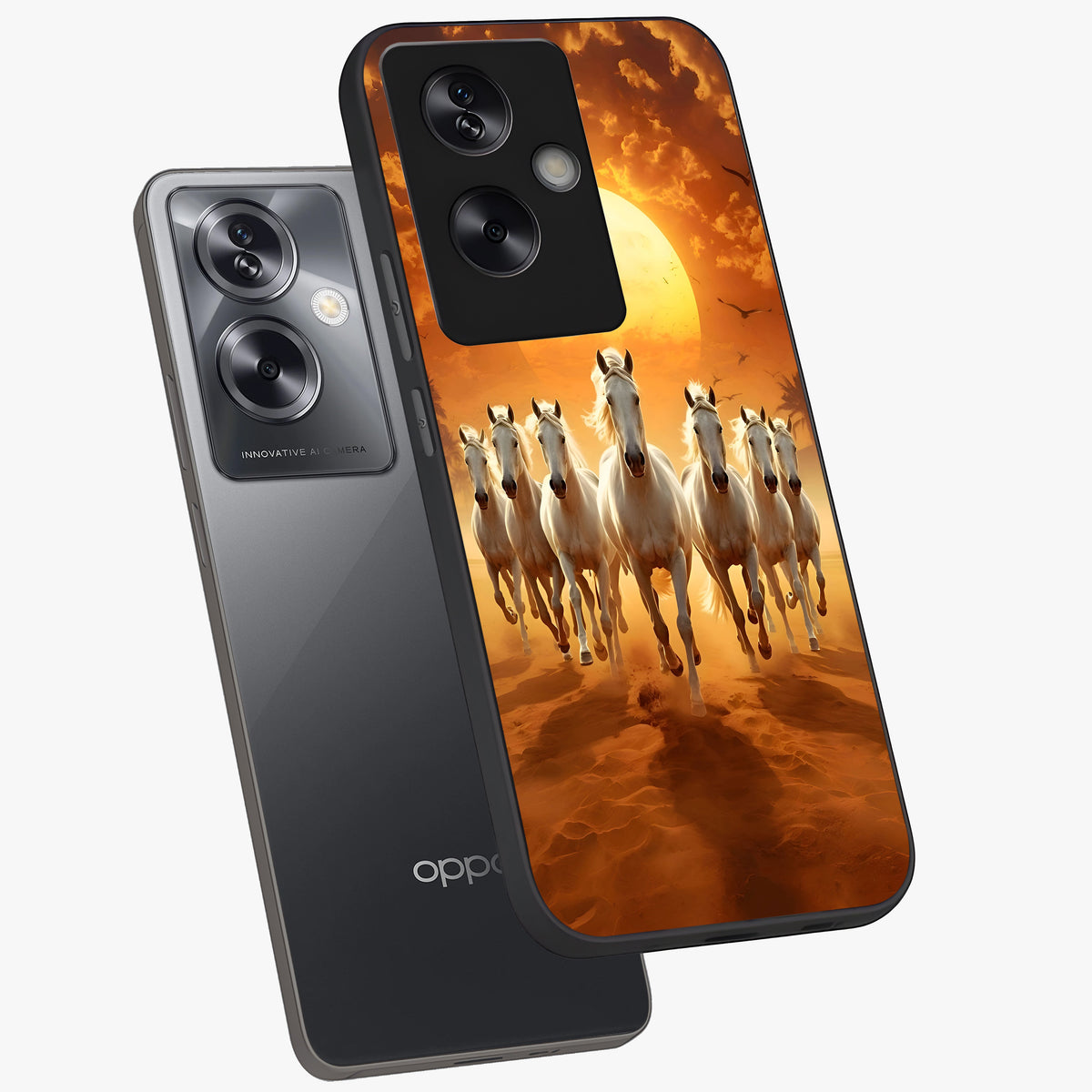 Wild Sunset Majesty Glass Case displayed in angled mockup highlighting vibrant sunset sky design with scenic aesthetic.