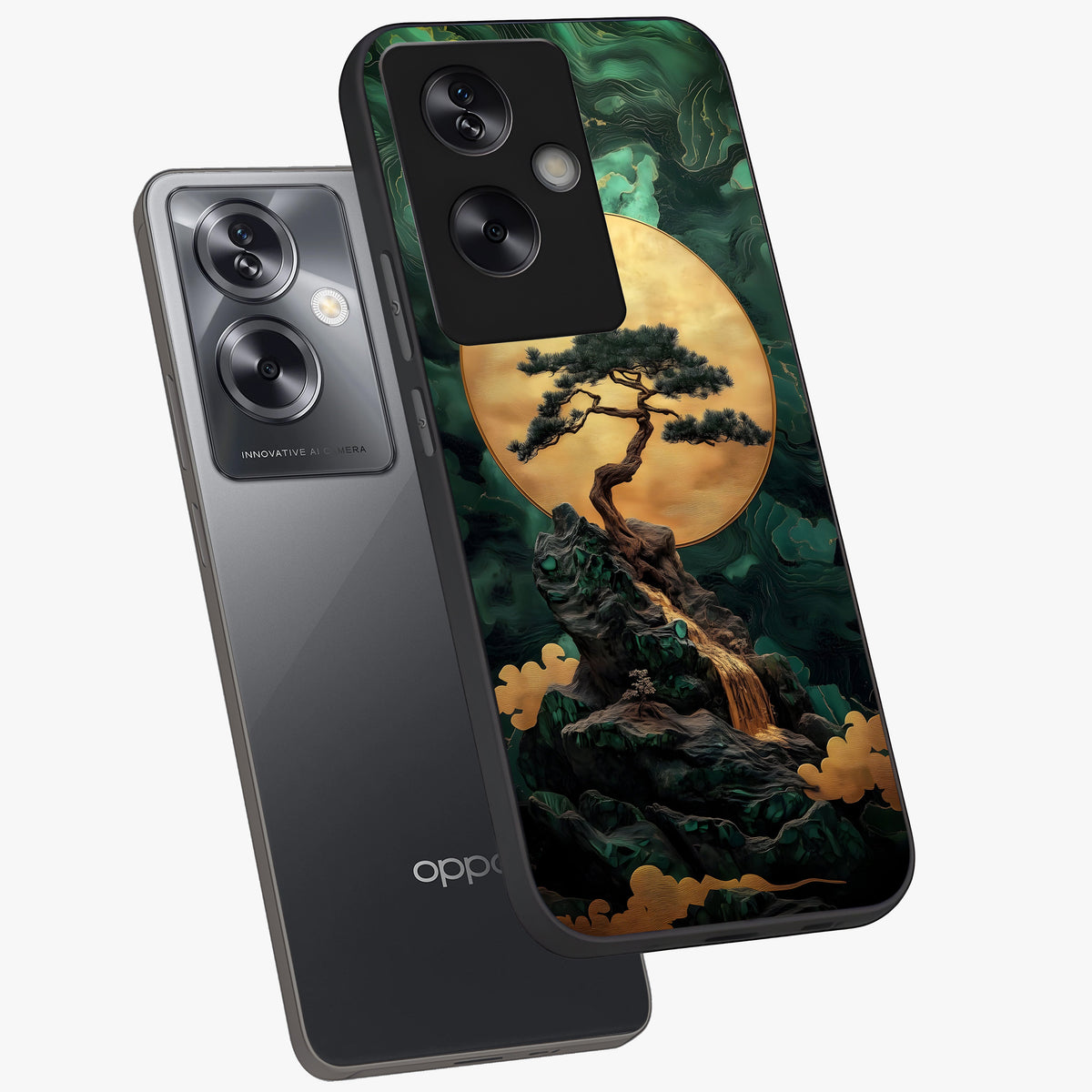 Zen Moon Rise Glass Case displayed in angled mockup highlighting peaceful lunar design with zen aesthetic style.