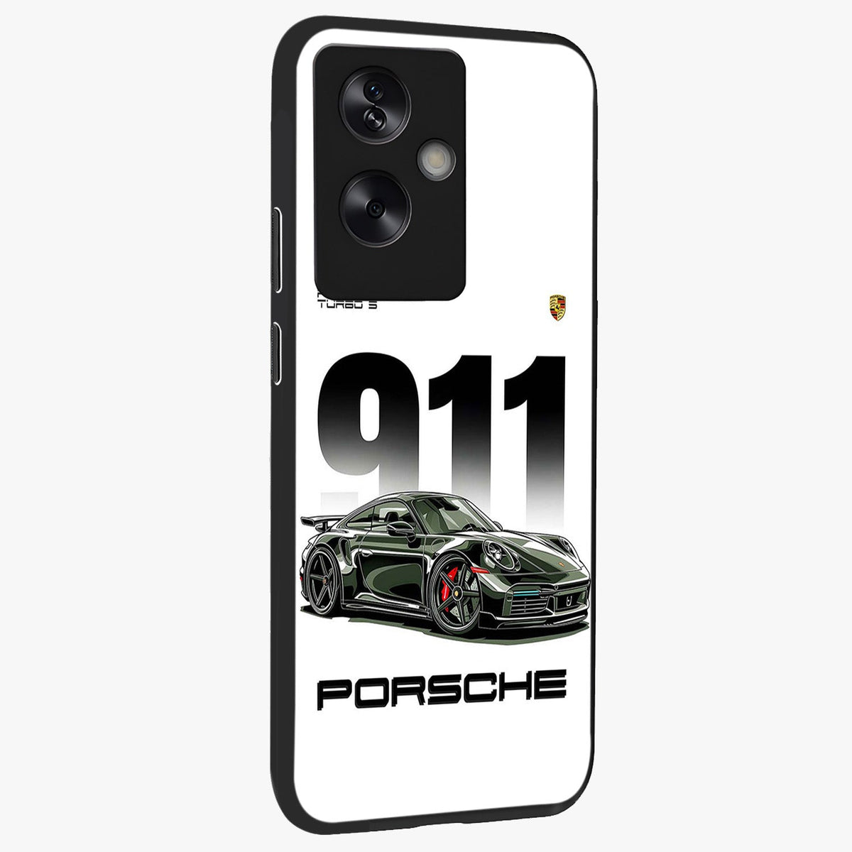911 Turbo Dominance Glass Case upright perspective showcasing powerful racing design and modern automotive aesthetic.